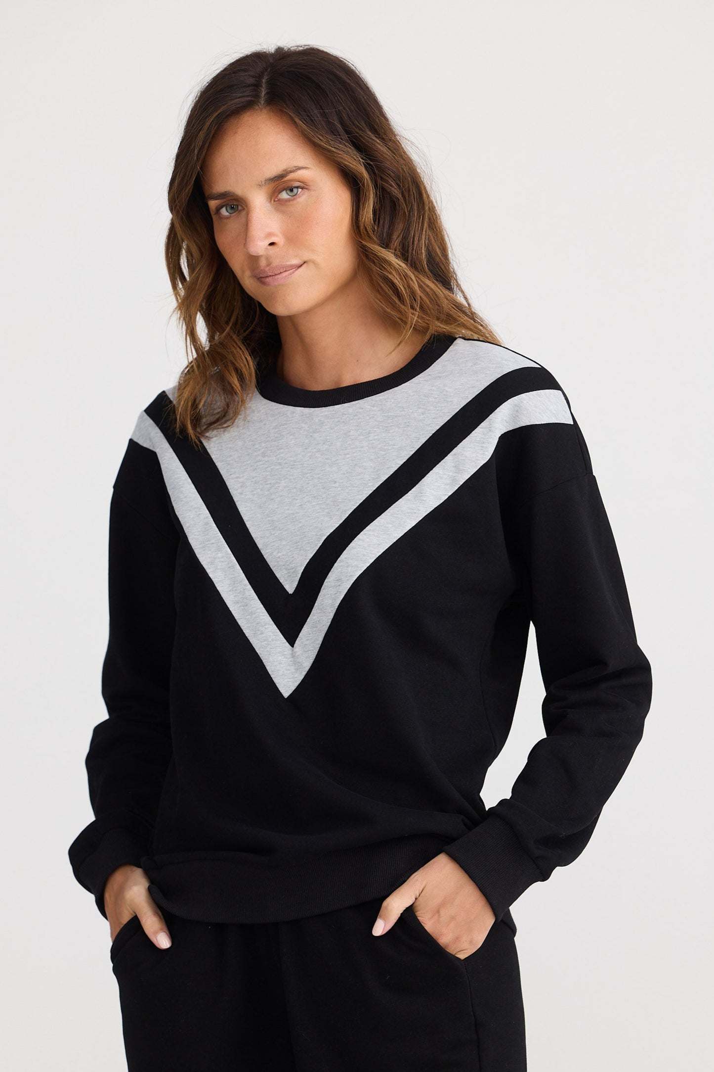 Walk Up Sweater - Black w Grey